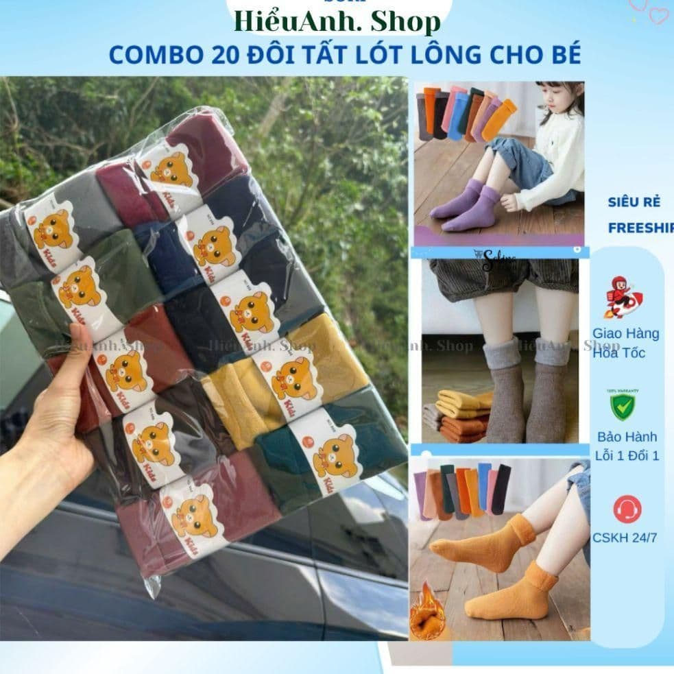 Set 20 đôi tất lót lông cổ cao cho bé trai và bé gái từ 2-6 tuổi siêu ấm dày dặn giữ nhiệt tốt
