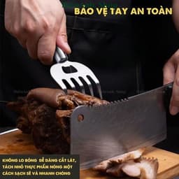 Dụng cụ giữ thịt chống nóng, tay cầm giữ thực phẩm đa năng, dĩa inox xiên giữ, xé thịt nhanh chóng chống bỏng tay 3