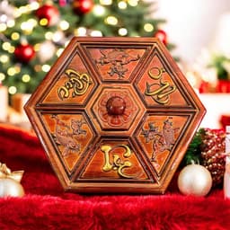 Khay đựng bánh kẹo Tết giả gỗ  - hộp đựng mứt Tết họa tiết PHÚC LỘC THỌ 7 ngăn sang trọng tiện lợi 2