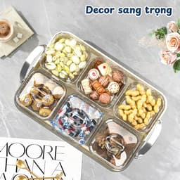 Khay Mứt 6 Ngăn Nhựa Cao Cấp Có Nắp, Khay Đựng Bánh Kẹo, Hạt, Trái Cây Khô Sang Trọng 6