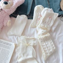 VINBEO Set 6 Đôi Vớ (Tất) Trắng Mẫu Nơ Tim Xinh Xắn Dễ Phối Đồ Tiện Lợi BIN002 6