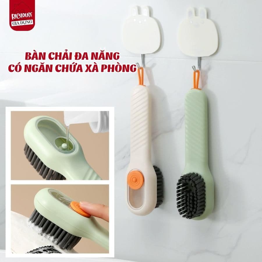 Bàn Chải Vệ Sinh Có ngăn chứa nước giặt,  Bàn chải cọ rửa đa năng 3 trong 1 có hộc chứa xà phòng VINBEO
