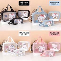 Set 3 Túi đựnġ Mỹ Phẩm Đồ Trang Điểm Du Lịch Chống Nước Họa Tiết Luck Day CuTe Dễ Thương 1