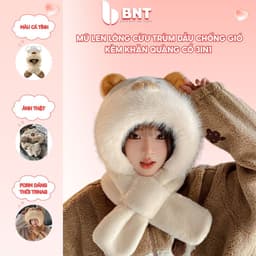 Mũ Lông Cừu 2in1 Capybara Kèm Khăn Quàng Cổ Đáng Yêu, Giữ Ấm Cùng Cánh Thiên Thần Phát Sáng Cho Bé Trang Trí Công Chúa 1