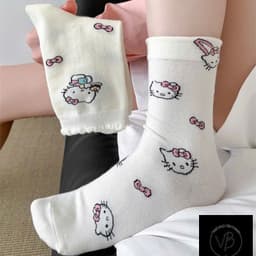 Set 5 Đôi Tất/ Vớ Hoạ Tiết Mèo Hello Kitty Hồng Cổ Cao Phong Cách Hàn Co Giãn Dễ Thương VINBEO 2