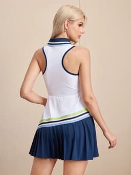 Váy Pickleball Nữ UYNSPORTY Không Tay Cổ Polo Khóa Kéo Phối Sọc Kèm Quần Shorts, Bộ Đồ Pickleball Nữ 5