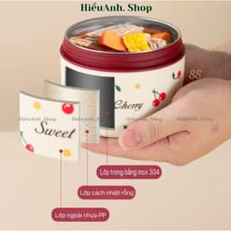 Hộp đựnġ Cơm Giữ Nhiệt, Hộp Cơm Văn Phòng Lõi inox Cherry, An Toàn Cho Mẹ Bầu & Bé Quay Lò Vi Sóng Nắp Chống Tràn 2