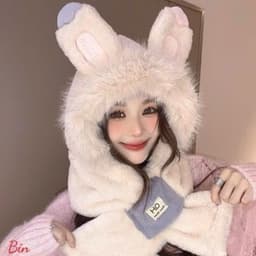 Mũ lông cừu nữ ''' Tai Thỏ'''🍀FREESHIP🍀 Nón len trùm đầu mùa đông kèm khăn quàng cổ giữ ấm thời trang 5