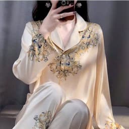 [ HÀNG HOT - ĐẲNG CẤP THỜI TRANG ] Đồ Bộ Nữ Pijama Bộ Lụa latin Tay Dài cổ sơ mi bigsize (60-80kg) 9