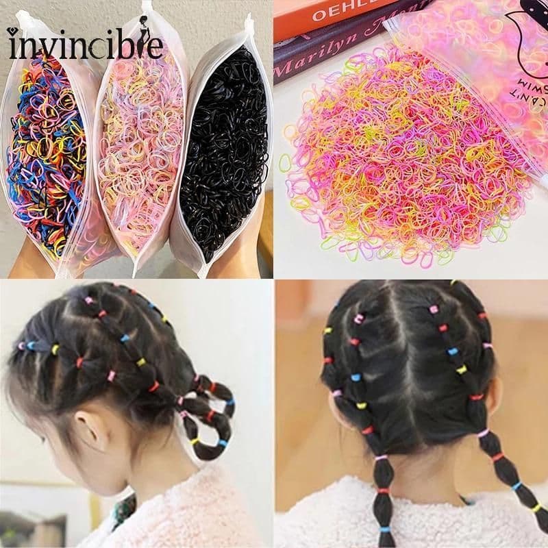 Sét 1000 Dây Thun Buộc Tóc Nhiều Màu Sắc Co Giãn Sử Dụng Một Lần Cho Bé