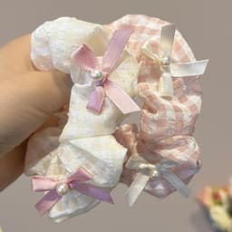 Hồng Trắng Kẻ Sọc Nơ Tóc Nữ Phong Cách Ngọt Ngào Scrunchies Dây Cao Su Tóc Phụ Kiện Tóc 6