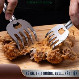 Dụng cụ giữ thịt chống nóng, tay cầm giữ thực phẩm đa năng, dĩa inox xiên giữ, xé thịt nhanh chóng chống bỏng tay 6