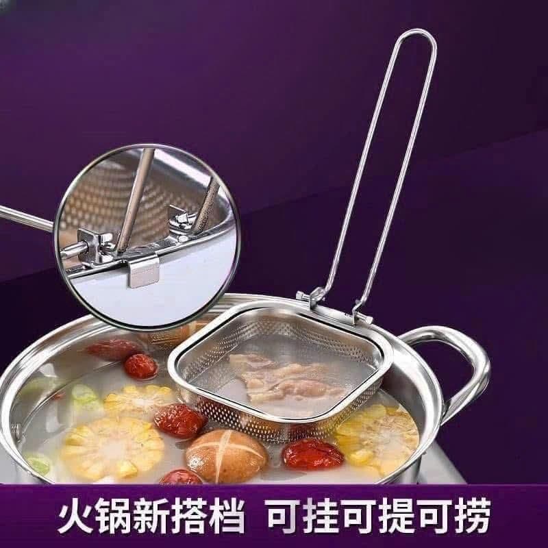 Vợt nhúng lẩu, nhúng mì - Muôi cài nồi lẩu lọc vớt thức ăn nhúng lẩu bằng inox 304 an toàn