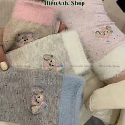 Set 5 Đôi Tất Nữ Thu Đông Tiểu Thư Hạt Tiêu Cổ Cao Phủ Lông Thỏ Dễ Thương 3