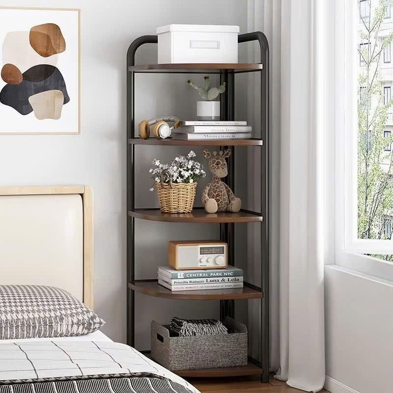 Kệ gỗ - giá gỗ khung sắt góc tường 3-4-5 tầng. Giá sách gỗ góc tường decor khung sắt sơn tĩnh điện cao cấp
