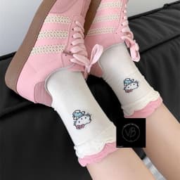 Set 5 Đôi Tất/ Vớ Hoạ Tiết Mèo Hello Kitty Hồng Cổ Cao Phong Cách Hàn Co Giãn Dễ Thương VINBEO 7