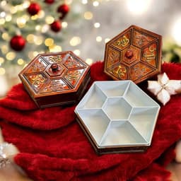 Khay đựng bánh kẹo Tết giả gỗ  - hộp đựng mứt Tết họa tiết PHÚC LỘC THỌ 7 ngăn sang trọng tiện lợi 6
