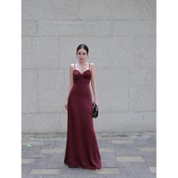 (Dmina) Đầm Lụa 2 Dây Dmina Cổ Tim Hở lưng (không mút) Nhún V1 dáng dài dây tuỳ chỉnh nữ tính sang chảnh 6