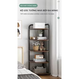 Kệ gỗ góc tường 3-4-5 tầng khung sắt lắp ghép, giá gỗ kê góc tường khung sắt sơn tĩnh điện chắc chắn 3