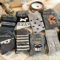 Combo 10 Đôi Tất Cổ Cao Gấu Xám Giáng Sinh – Tất Nam Nữ Cotton Ấm Áp, Họa Tiết Noel Dễ Thương 4