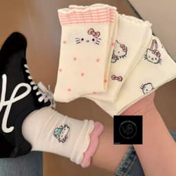 Set 5 Đôi Tất/ Vớ Hoạ Tiết Mèo Hello Kitty Hồng Cổ Cao Phong Cách Hàn Co Giãn Dễ Thương VINBEO 9