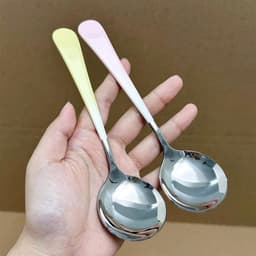 Sét 5 Muỗng bằng innox 304 không gỉ phong cách Hàn Quốc. Thìa tròn cán dẹp nhiều màu loang kícḣ thước 16.5cm 3