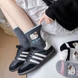 Set 10 Đôi Tất/ Vớ Hoạ Tiết Mèo Hello Kitty Viền Màu Cổ Cao Phong Cách Dễ Thương VINBEO 7