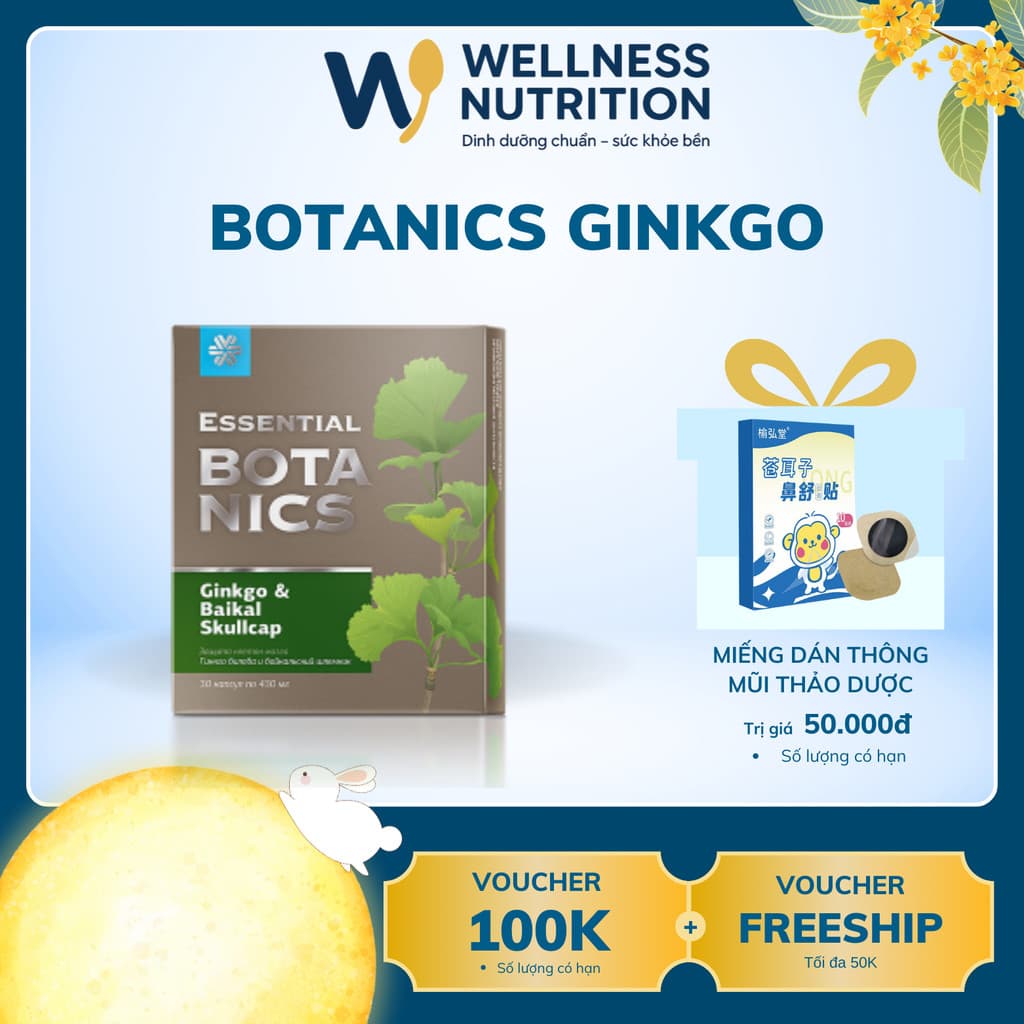 [ Hỗ trợ trí nhớ] Thực phẩm bảo vệ sức khỏe Essential Botanics Ginkgo & Baikal skullcap – 30 viên - Date T5/2023