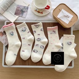 Set 5 Đôi Tất/ Vớ Hoạ Tiết Mèo Hello Kitty Hồng Cổ Cao Phong Cách Hàn Co Giãn Dễ Thương VINBEO 1