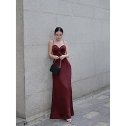 (Dmina) Đầm Lụa 2 Dây Dmina Cổ Tim Hở lưng (không mút) Nhún V1 dáng dài dây tuỳ chỉnh nữ tính sang chảnh 8