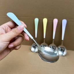 Sét 5 Muỗng bằng innox 304 không gỉ phong cách Hàn Quốc. Thìa tròn cán dẹp nhiều màu loang kícḣ thước 16.5cm 8