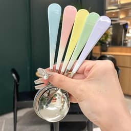 Sét 5 Muỗng bằng innox 304 không gỉ phong cách Hàn Quốc. Thìa tròn cán dẹp nhiều màu loang kícḣ thước 16.5cm 1