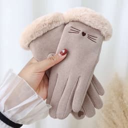 Găng Tay Con Mèo Cotton Lót Lông Cừu Dày Dặn Giữ Ấm Mùa Đông Chống Lạnh Dễ Thương Có Thể Chạm Màn Hình Cảm Ứng 3
