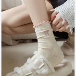 Sét 10 Đôi Tất Nữ Ren Nơ Chấm Sợi Tất Cotton Nguyên Chất Nhật Bản Dễ Thương 6