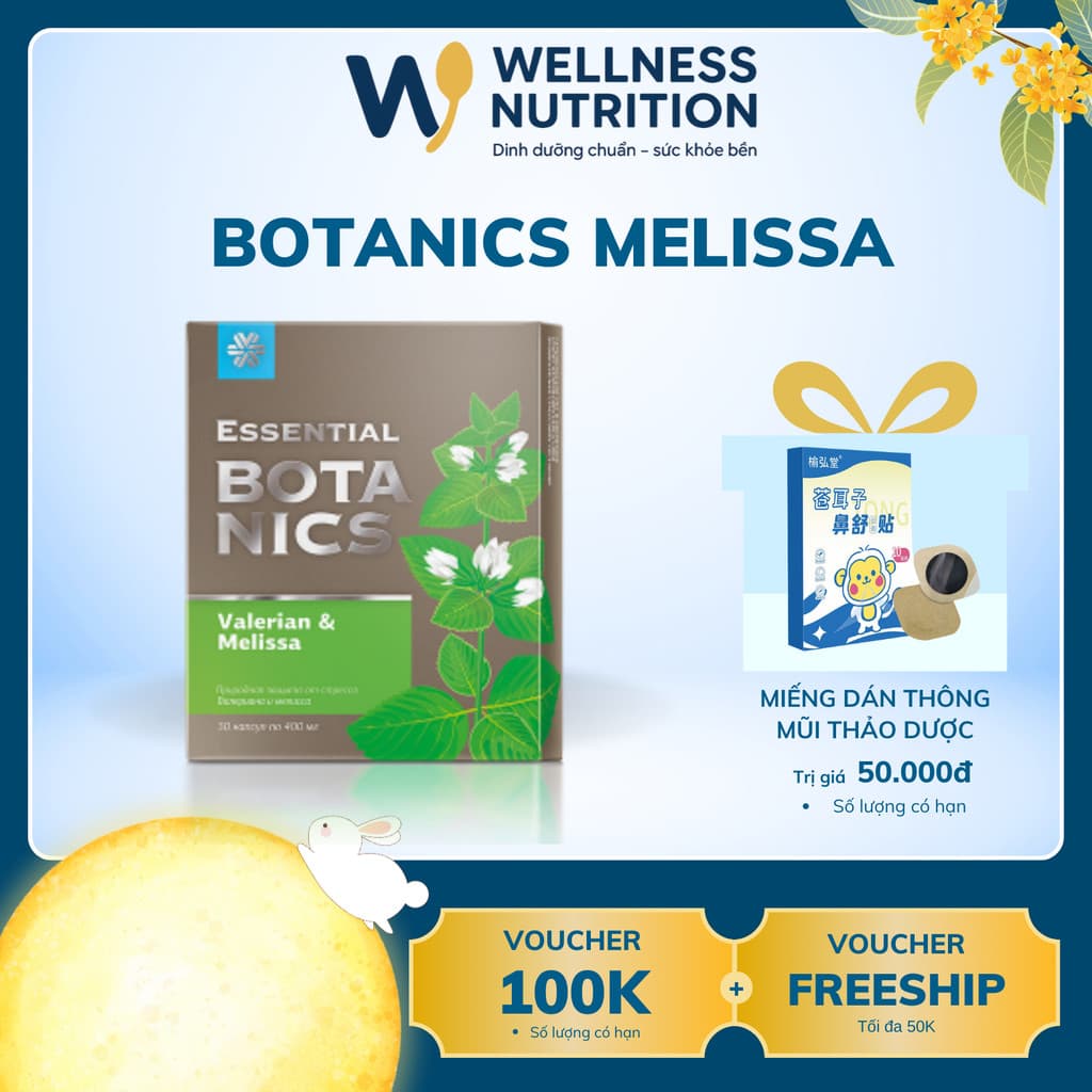 [Hỗ trợ giấc ngủ] Thực phẩm bảo vệ sức khỏe Essential Botanics Valerian & Melissa – 30 viên – Date T3/2023