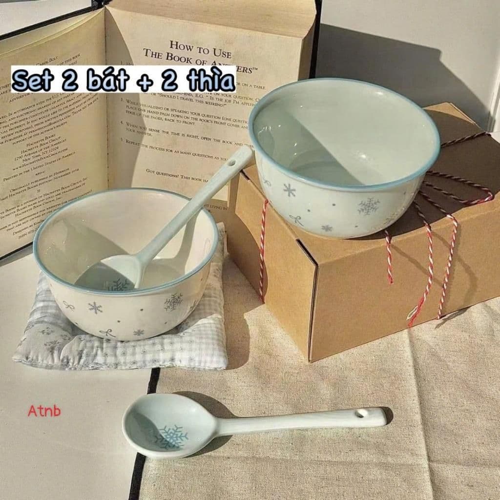 Set Bát Sứ ( 2 Bát + 2 Thìa ) Cao Cấp Kèm Hộp Đóng Xốp Nhiều Mẫu Dễ Thương Cho Gia Đình