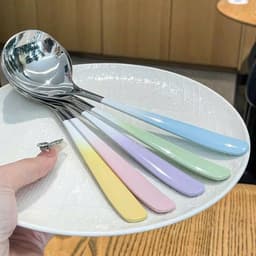 Sét 5 Muỗng bằng innox 304 không gỉ phong cách Hàn Quốc. Thìa tròn cán dẹp nhiều màu loang kícḣ thước 16.5cm 2