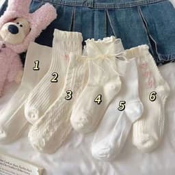 VINBEO Set 6 Đôi Vớ (Tất) Trắng Mẫu Nơ Tim Xinh Xắn Dễ Phối Đồ Tiện Lợi BIN002 7