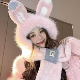 Mũ lông cừu nữ ''' Tai Thỏ'''🍀FREESHIP🍀 Nón len trùm đầu mùa đông kèm khăn quàng cổ giữ ấm thời trang 9