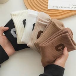 10 Đôi Tất Cổ Cao Nữ Họa Tiết Chữ C,Vỡ Cổ Cao Họa Tiết Chữ C Vải Cotton Mềm Mịn, co giãn thoáng khí VINBEO 4