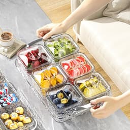 Khay Mứt 6 Ngăn Nhựa Cao Cấp Có Nắp, Khay Đựng Bánh Kẹo, Hạt, Trái Cây Khô Sang Trọng 8