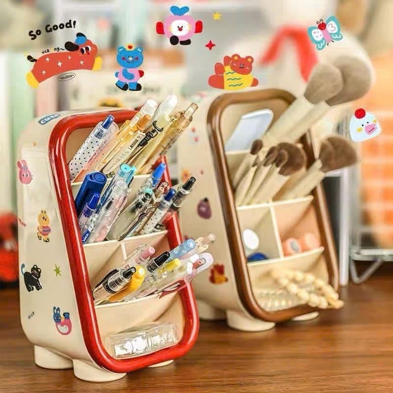 Hộp đựnġ bút, đựnġ cọ nhiều ngăn dạng nghiêng Tặng kèm sticker decor bàn học gọn gàng