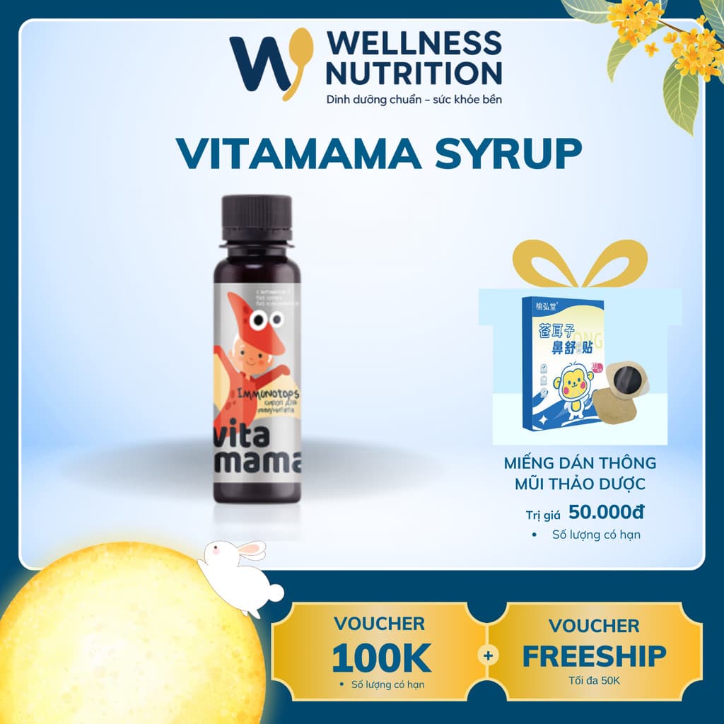 Siro miễn dịch Immunotops Syrup - Thực phẩm bảo vệ sức khỏe Vitamama - 95ml