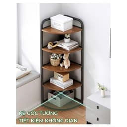 Kệ gỗ - giá gỗ khung sắt góc tường 3-4-5 tầng. Giá sách gỗ góc tường decor khung sắt sơn tĩnh điện cao cấp 2