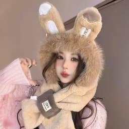 Mũ lông cừu nữ ''' Tai Thỏ'''🍀FREESHIP🍀 Nón len trùm đầu mùa đông kèm khăn quàng cổ giữ ấm thời trang 1
