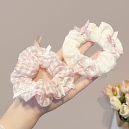 Hồng Trắng Kẻ Sọc Nơ Tóc Nữ Phong Cách Ngọt Ngào Scrunchies Dây Cao Su Tóc Phụ Kiện Tóc 9
