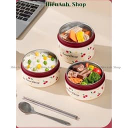 Hộp đựnġ Cơm Giữ Nhiệt, Hộp Cơm Văn Phòng Lõi inox Cherry, An Toàn Cho Mẹ Bầu & Bé Quay Lò Vi Sóng Nắp Chống Tràn 9