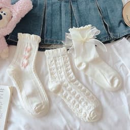 VINBEO Set 6 Đôi Vớ (Tất) Trắng Mẫu Nơ Tim Xinh Xắn Dễ Phối Đồ Tiện Lợi BIN002 5