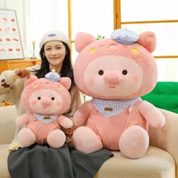 Gấu Bông Hình Heo Hồng Đeo Yếm Xanh – Thú Bông Siêu Cute, Quà Tặng Bé Gái nhà MIU GẤU XINH 1