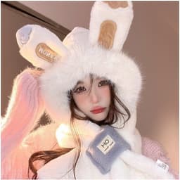 Mũ lông cừu nữ ''' Tai Thỏ'''🍀FREESHIP🍀 Nón len trùm đầu mùa đông kèm khăn quàng cổ giữ ấm thời trang 3
